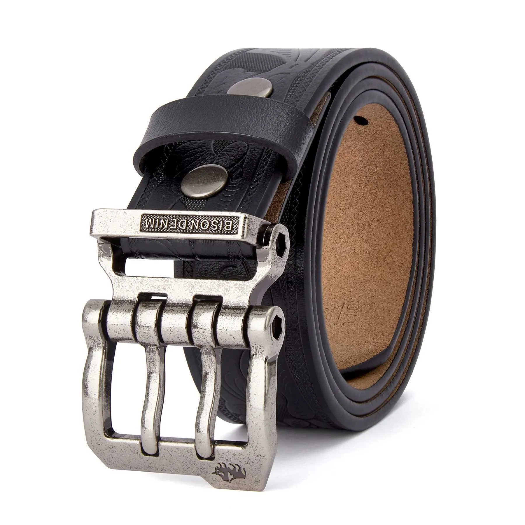 Save Big on Bulk Pin Buckle Belts BISON DENIM Leather Belt For Men Genuine  Cow Split Pin Buckle Cowboy Style Waist Belt For Jeans Best Deals on