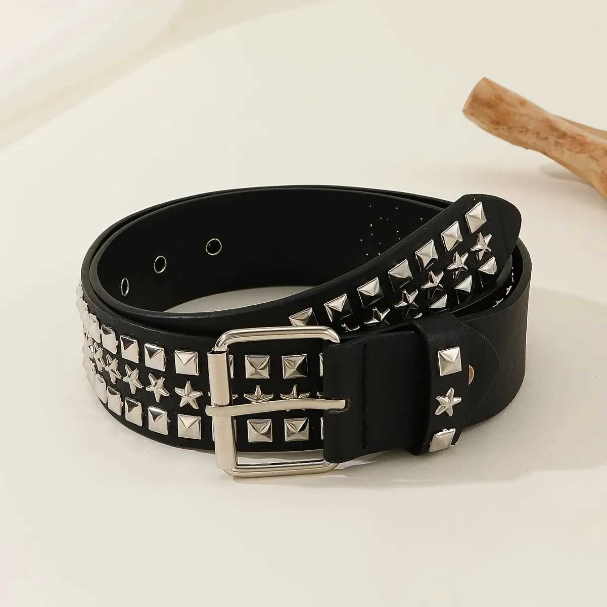 Genuine Leather Studded Belt Adjustable Punk Style 41.3 Inches Rivet Studded Belt: Black Faux Leather Gothic Punk Style - Etsy main image 4