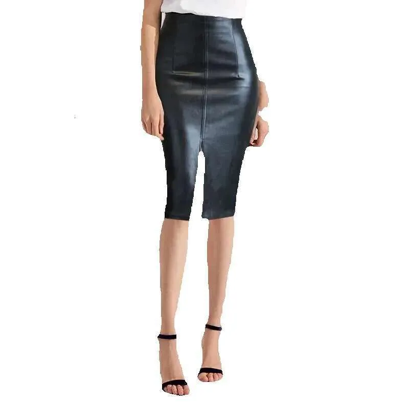 Gonna In Pelle Nera Donne, Gonna A Matita PU Più Taglia Ufficio Da