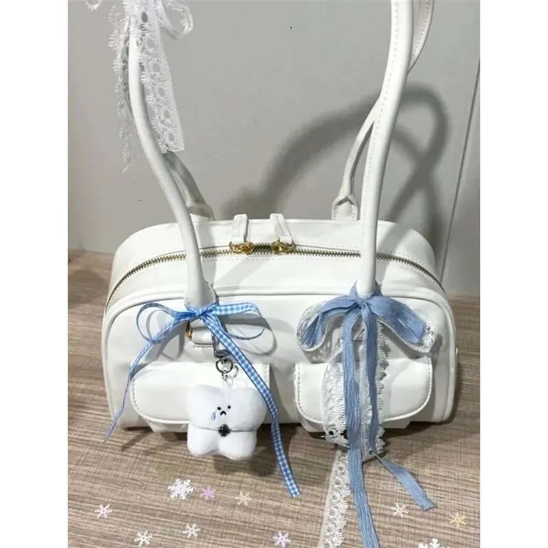 Retro witte tas met strik voor dames, trendy leren tas met vakjes, chique casual handtas, vintage schoudertas voor dames._voghion.com