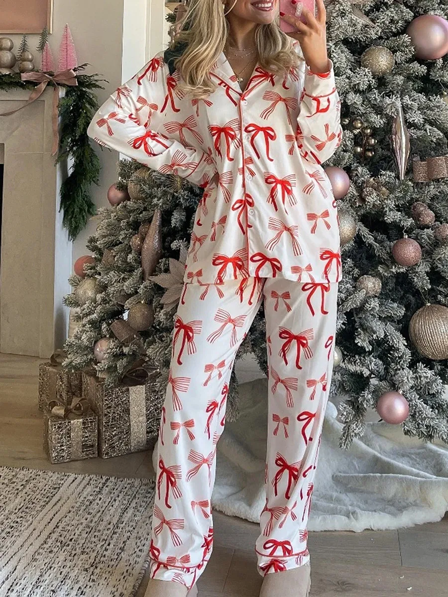 Nicoxijia Women's Y2k Bow/Rabbit Print Pajama Set - Button-Down Top & Shorts, Soft Lounge Sleepwear - View #13