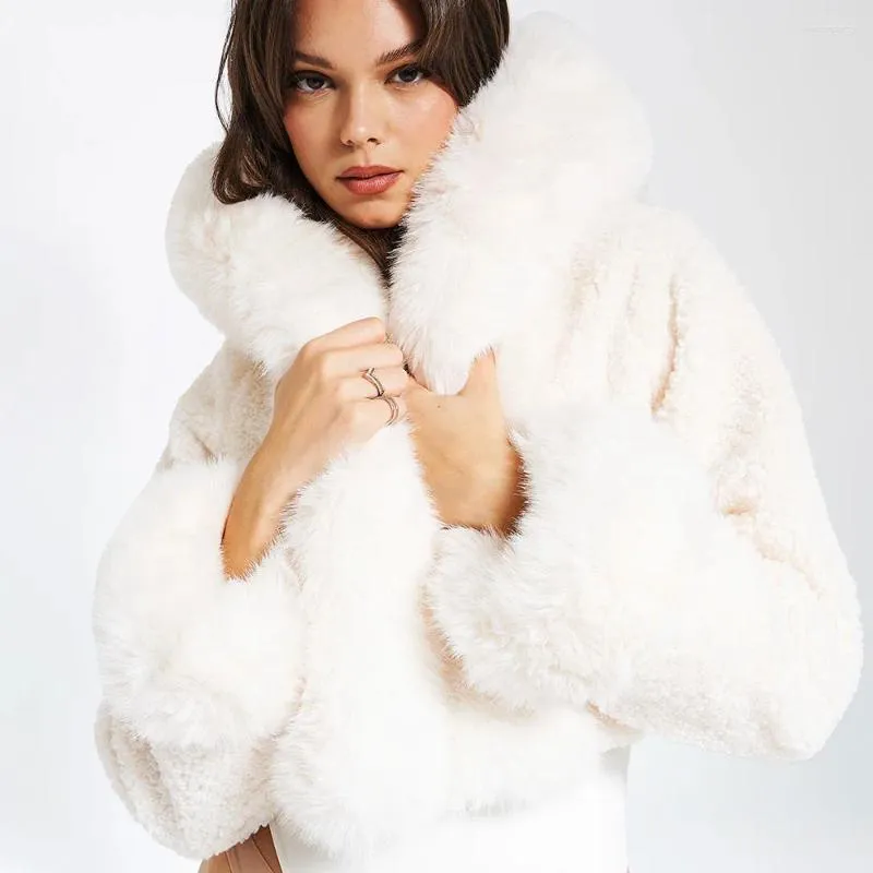 ジャケット・アウター EMBROIDERED FAUX FUR HOODED JACKET WHITE FAUX FUR HOODIE JACKET - Ecru | ZARA United States