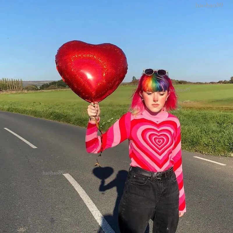 Love Sweater Pink Red Block Womens Autumn Lazy Oaf Rainbow Mock