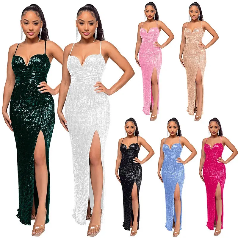 Bk Sequined ning Gn with Thigh-High Slit Bk Sequined ning Gn with Thigh-High Slit