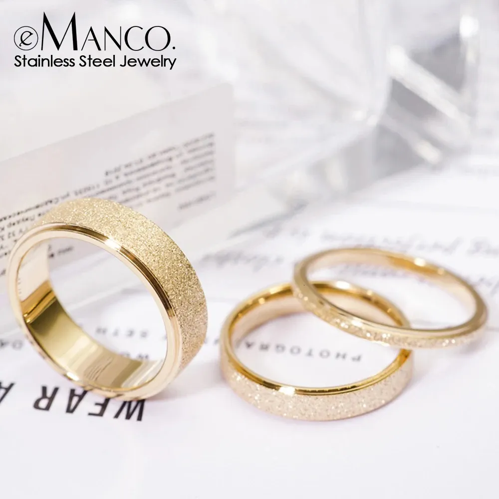 High Quality Simple Scrub Stainless Steel Women S Rings 235MM Width Gold Color For Girl Jewelry 250106_voghion.com
