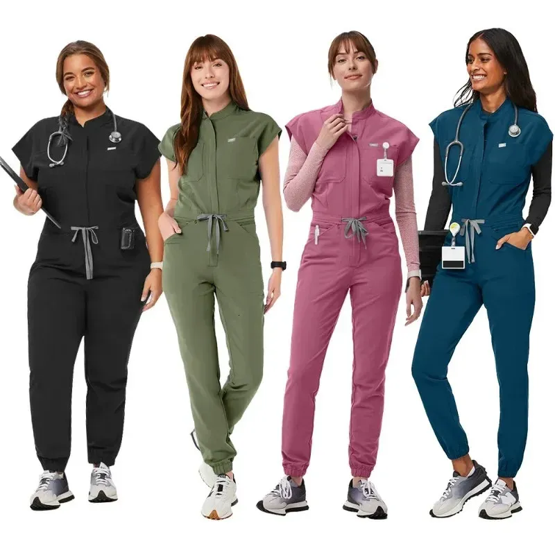 Economize muito em Scrubs De Macacão De Enfermagem Macacão Macarinho De  Mangarina Feminino Macacão De Machone Roupas De Trabalho Médico Para