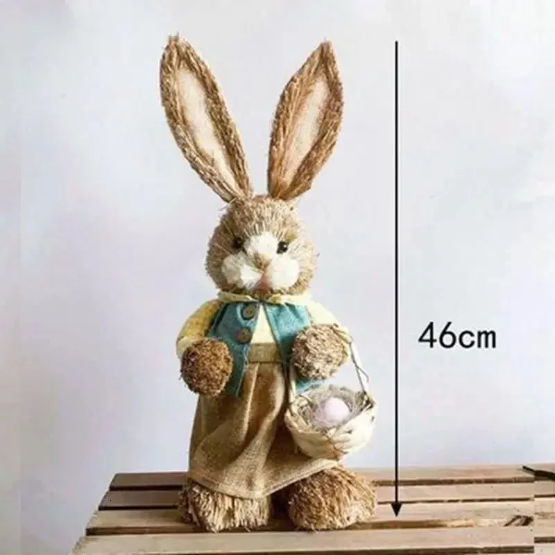 46cm Straw Bunny Decor - Woven Rabbit Ornament, Easter