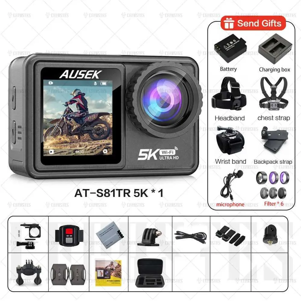 Digital Cameras 2024 NEW Action Camera 5K 4K 60F EIS Interchangeable Lens 48MP Zoom Electronic Stabilizer Camera WiFi Action Camera for Vlog z250117
