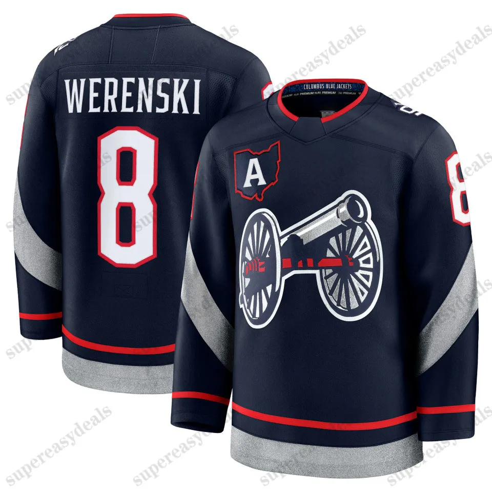 8 Zach Werenski Jackets 2025 Stadium Series Jerseys 13 Johnny Gaudreau Kirill Marchenko Adam Fantilli Mathieu Olivier Blue Sean Monahan Dmitri Voronkov Customs