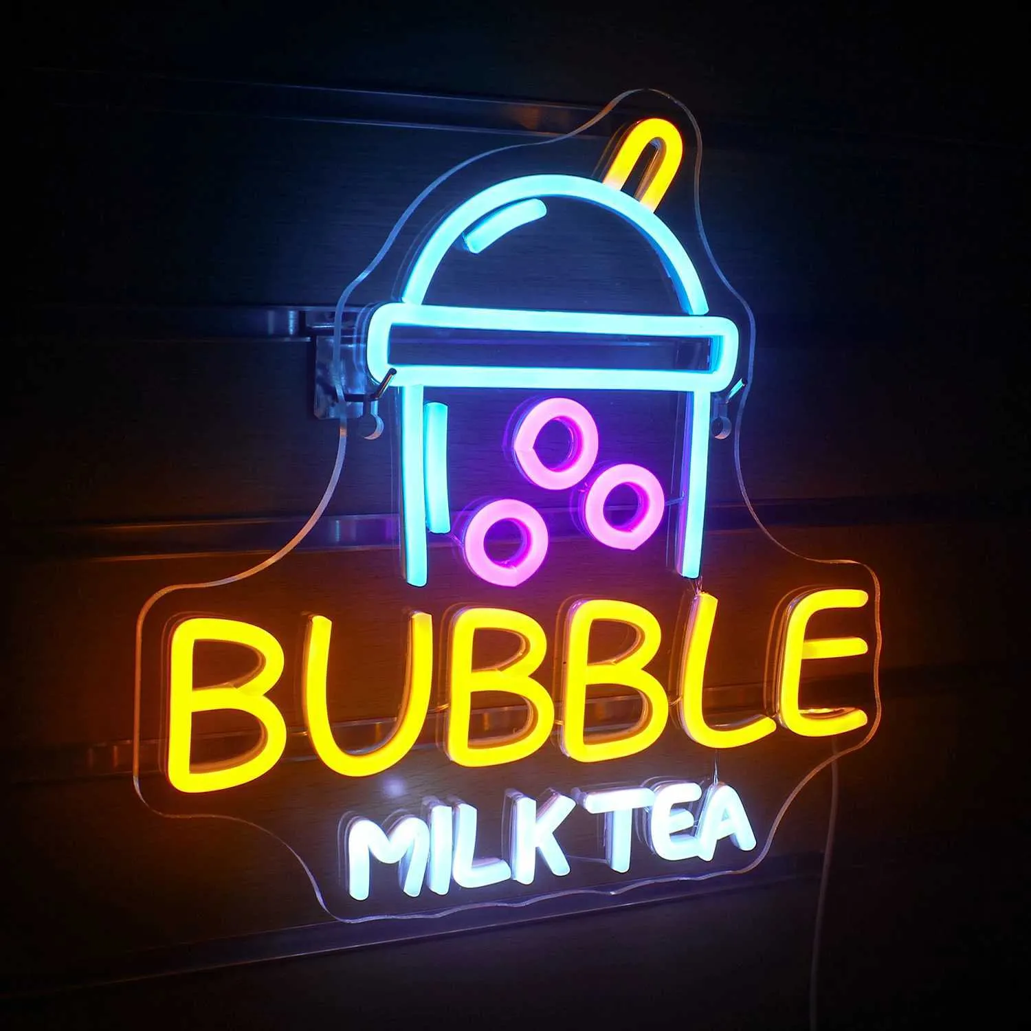 Bubble Tea Neon Sign Dimmable RGB Acrylic LED Light for Drink Shop Wall ...