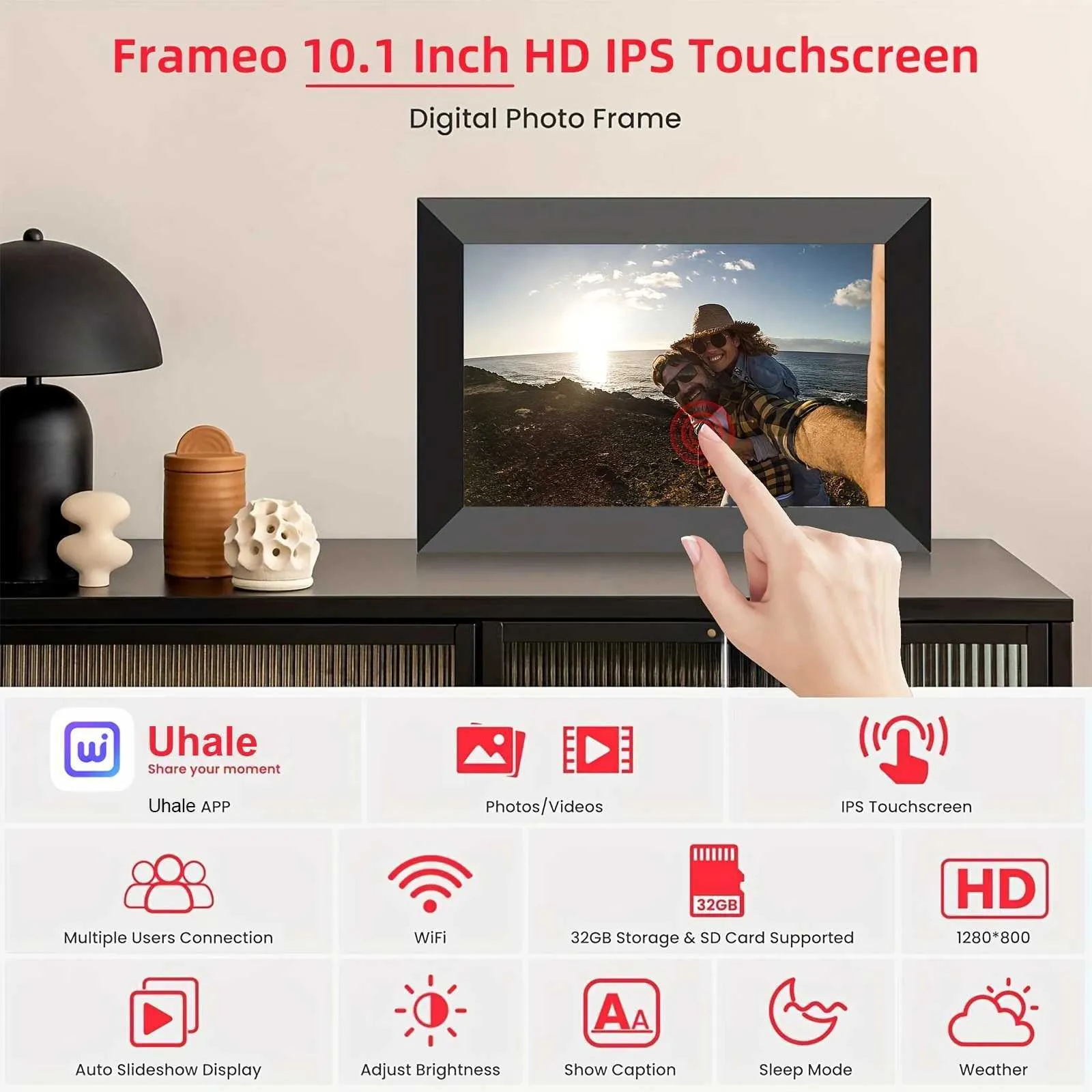 Cornice Digitale WiFi Frameo Da 10.1 Pollici – Display Touch IPS 1280x800, 32GB Di Memoria, Rotazione Automatica, Condivisione Istantanea Con App, Cornice In Legno, Ideale Per Regali - 2