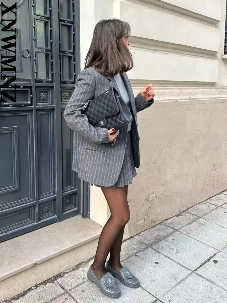 XNWMNZ Womens Pinstripe Blended Blazer And High Waist From