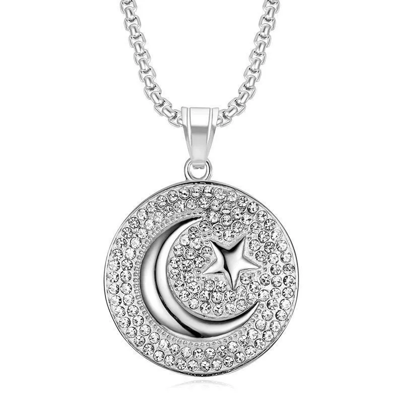Collier en argent rhodié chaîne avec pendentif en forme de croissant de lune lisse longueur 40+4cm
