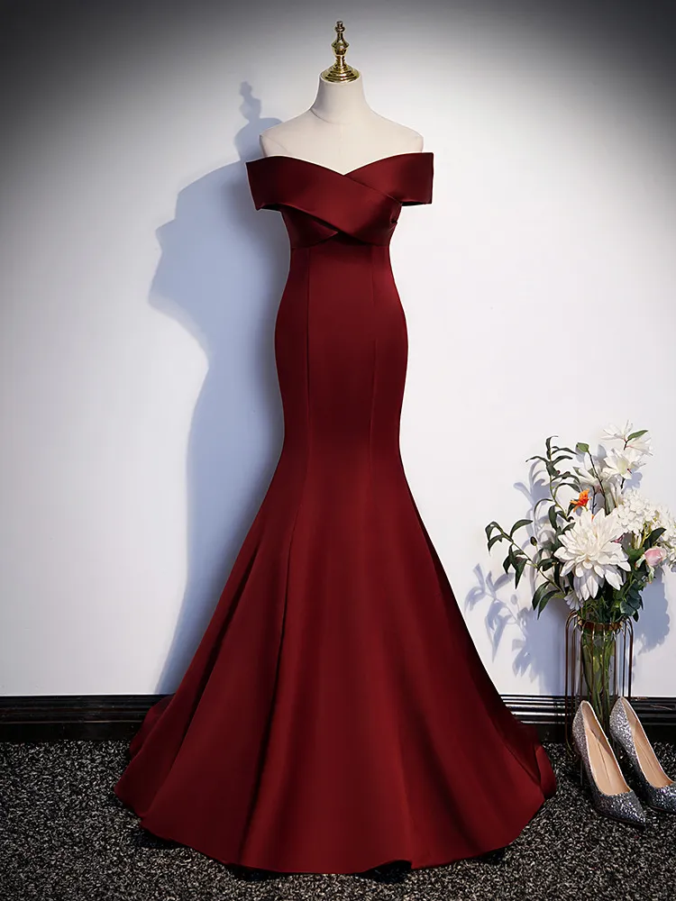 red lace fishtail dress Evening dress prom gown Toastmasters bride red wedding mid sleeve fishtail  dress back dress women show