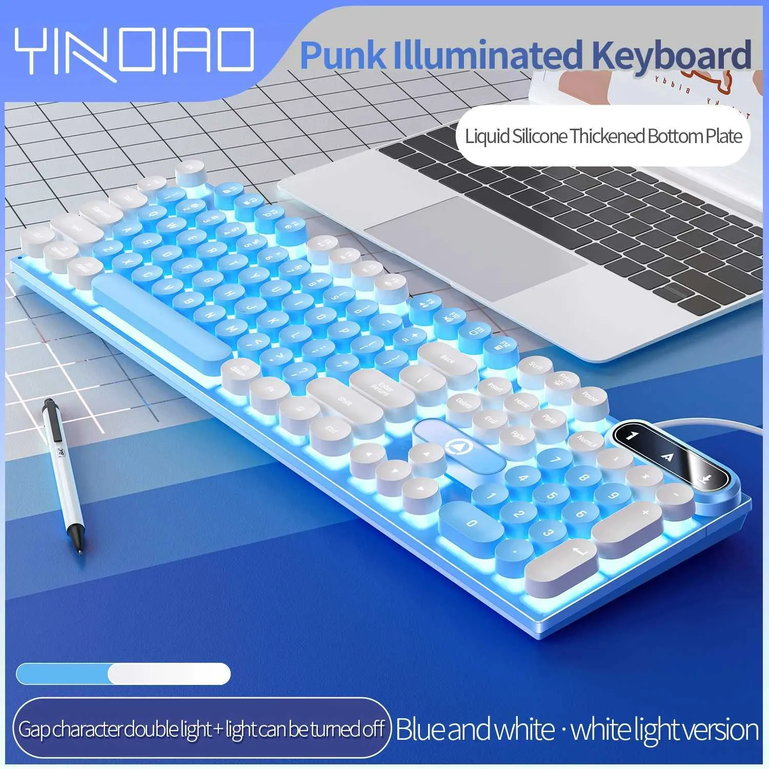 Keyboards Typewriter Round 104 Keys Gaming Keyboard Wired Keyboard Color Matching Backlit Computer E-sports Peripherals for Desktop Laptop z250120