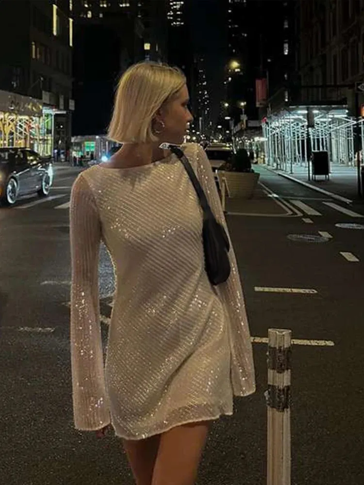 open lace back dress Shop Gigi Chiffon Mini Flared Dress