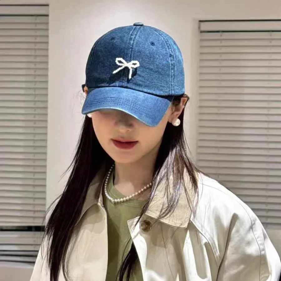 Denim Cap with Pearl and Rhinestone Bow Women main image 2