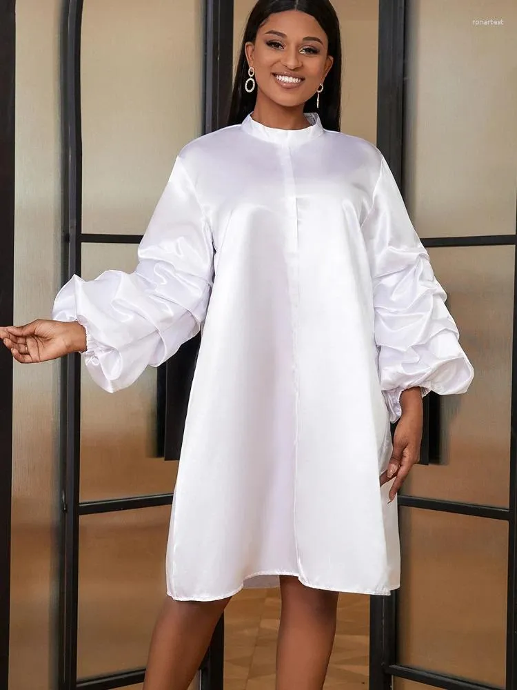polyester dress women White Knee-Length Polyester Dress for Women with Puff Sleeves and Hooded  Collar from Dhgate Basic & Casual Dresses