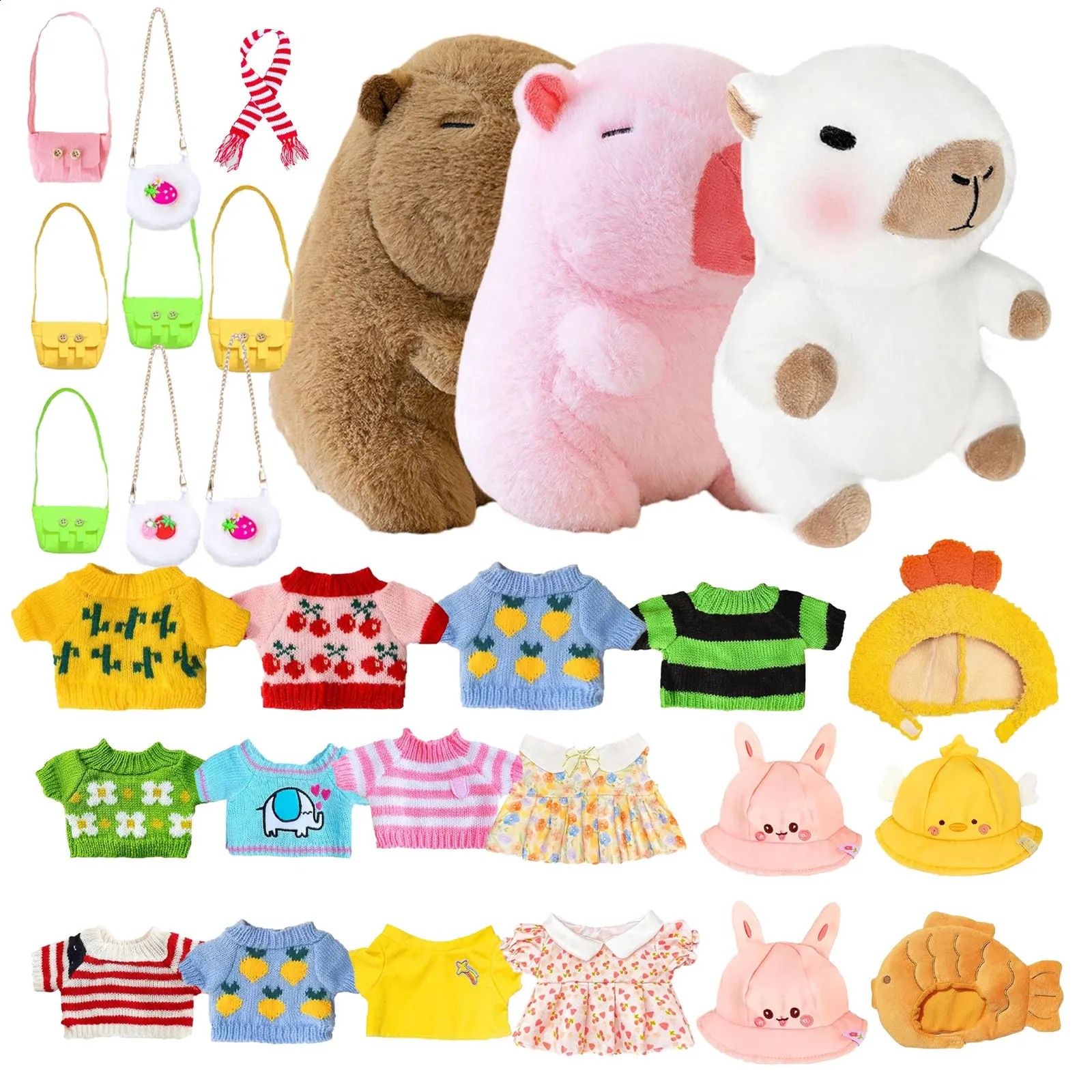 Peluche De Capibara Con Ropa Y Accesorios Intercambiables, Almohada Suave De Capybara, Juguete De Peluche Para Niños Y Adultos, Regalo Familiar