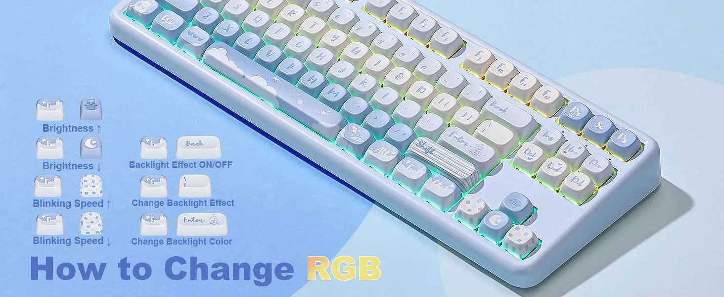 YUNZII B87 ブルー メカニカル ゲーミング キーボード ワイヤレス