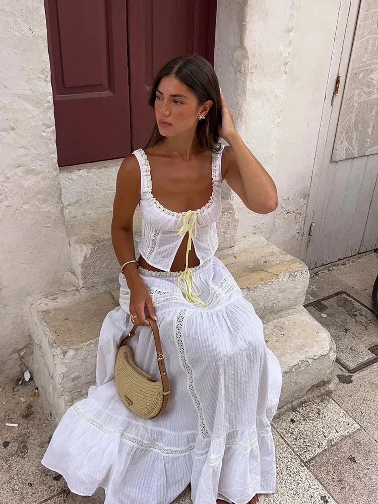 Save Big on Bulk White Maxi Skirt Set White Lace Maxi Skirt Set Women's  Summer Outfit: Piece Beach Cotton Long Dress Set, 2025 Fashion Best  Deals