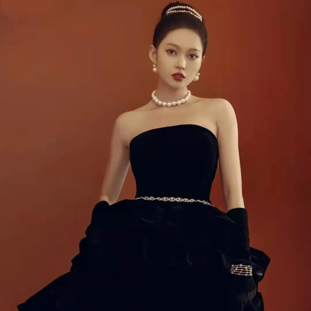 blue dress for baby girl Spring Retro 1950 Black Jacquard Wedding Guest Audrey Hepburn Dress main image 1