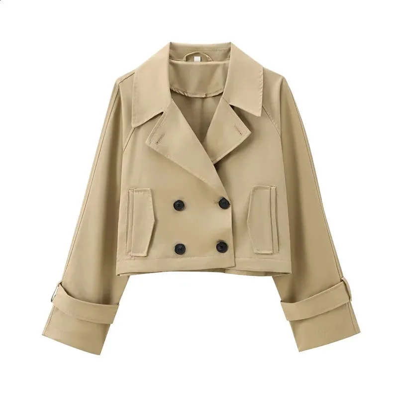 Female Double Breasted Jacket Chic Womens Short Trench Coat