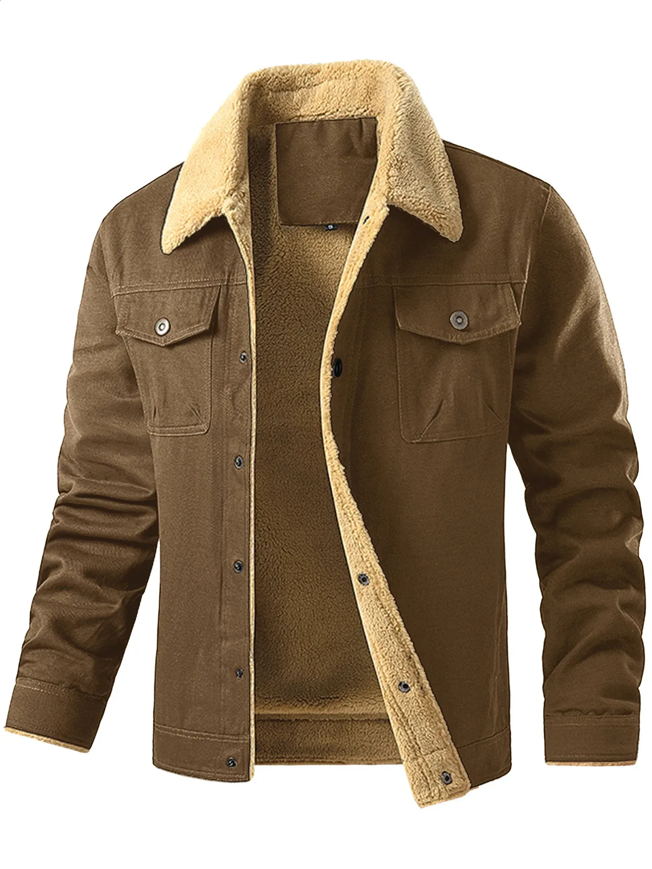 Mens Sherpa Fleece Lined Trucker Jacket with Hood and 5 Pockets 