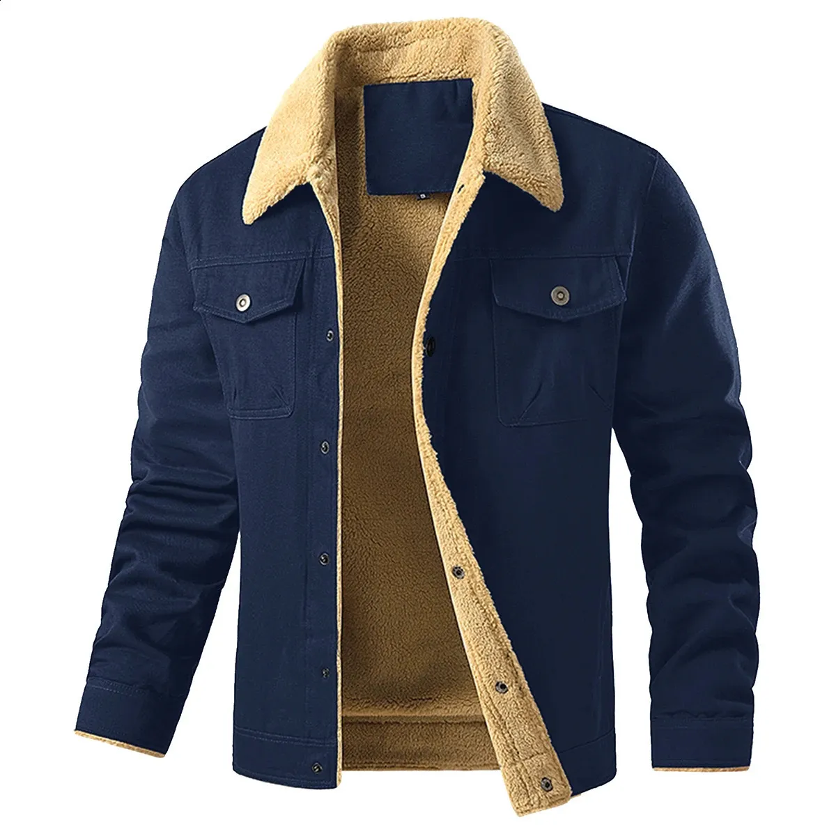 Mens Sherpa Fleece Lined Trucker Jacket with Hood and 5 Pockets 