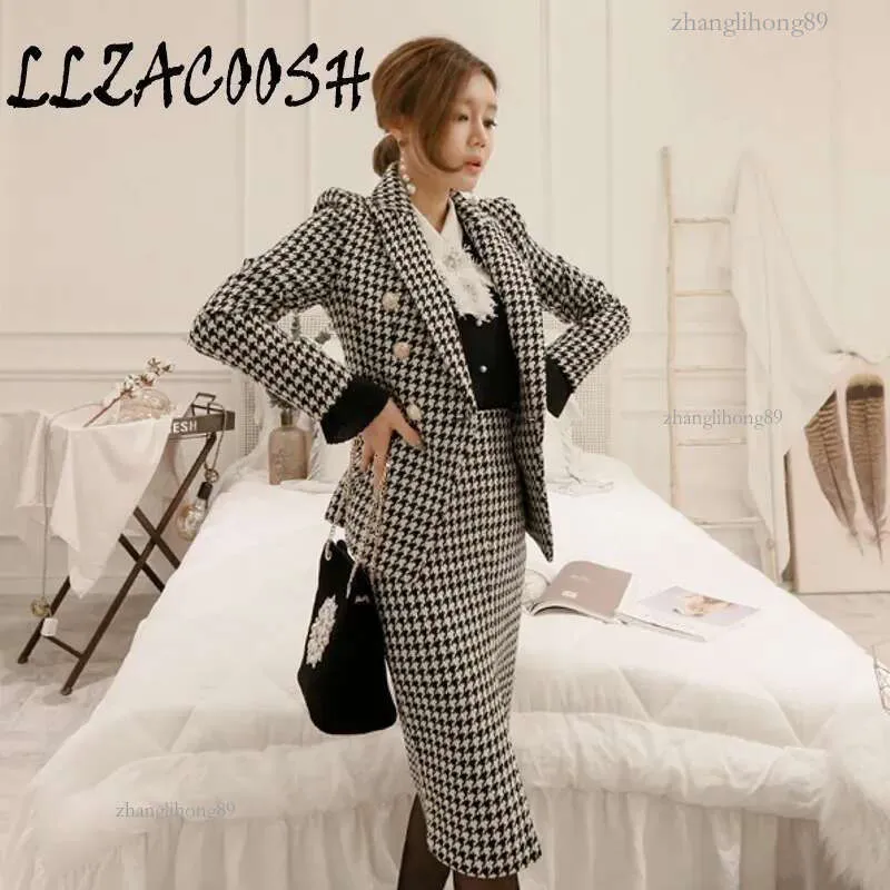 Black And White Plaid Skirt And Blazer Set Womens Tweed Skirt Suit