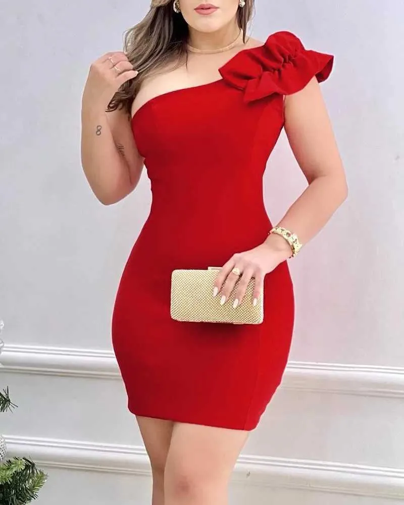 fitted lace wedding dress Lydia Long Sleeve Mesh Mini Party Dress -PromGirl Red / XSmall main image 1