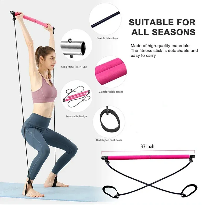 Kit de barre de Pilates avec bandes de résistance, barre de Yoga multifonctionnelle, Kit de barre de résistance Portable pour gymnastique à domicile pour les entraînements complets du corps 18 Kit de barre de Pilates avec bandes de résistance, barre de Yoga multifonctionnelle, Kit de barre de résistance Portable pour gymnastique à domicile pour les entraînements complets du corps 18