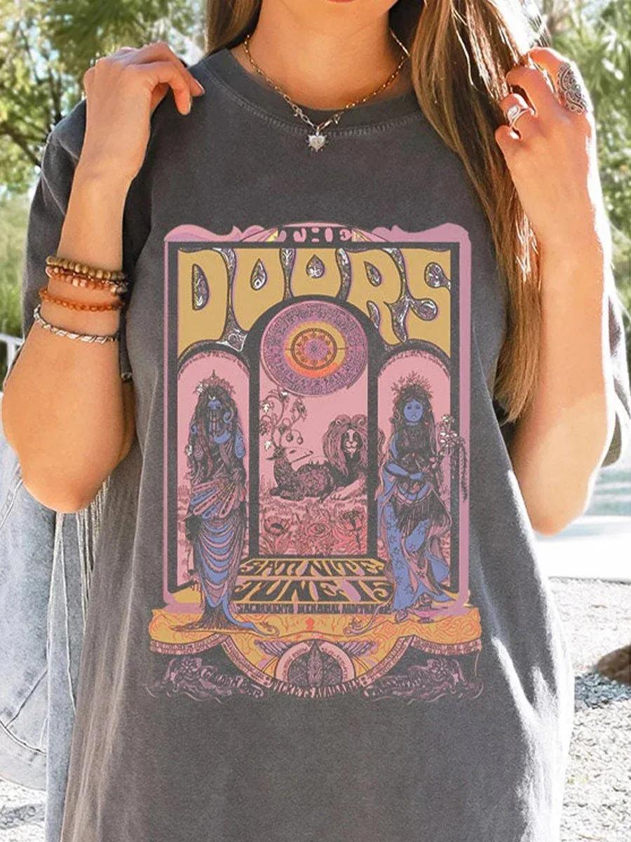 Women Crewneck Short Sleeve Shirt Vintage The Doors 60s Concert