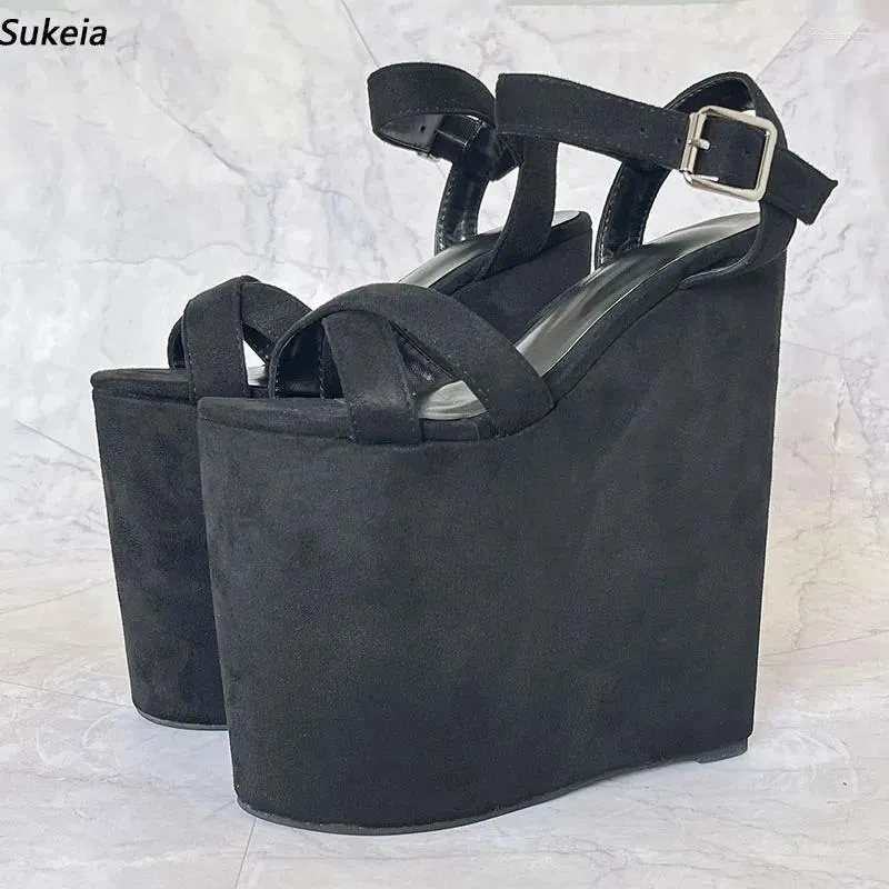 Women's Platform Wedge Sandals Super High Heel, Comfortable Summer Shoes,  Round Toe, Black, US Size 5-15 Buy Now!