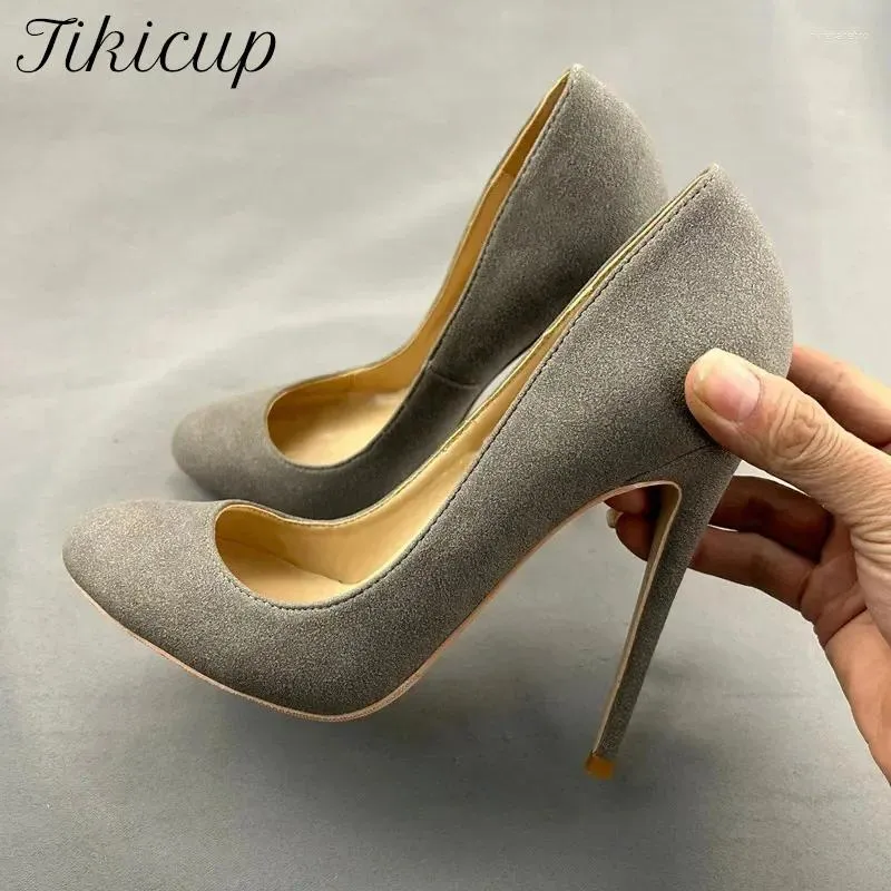 Dress Shoes Tikicup Solid Grey Women Faux Suede Round Toe High Heel 12cm  Thin Stiletto Pumps Size 33-46 from Dhgate Dress Shoes - price 69.62
