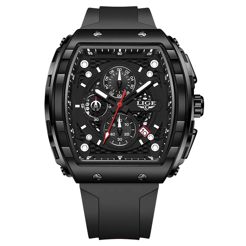 Orologi da uomo LIGE con cinturino in silicone, cronografo