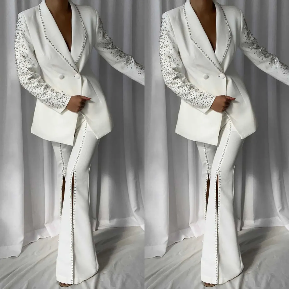 Elegant Womens Pant Suit Set: Double Breasted Jacket Pants