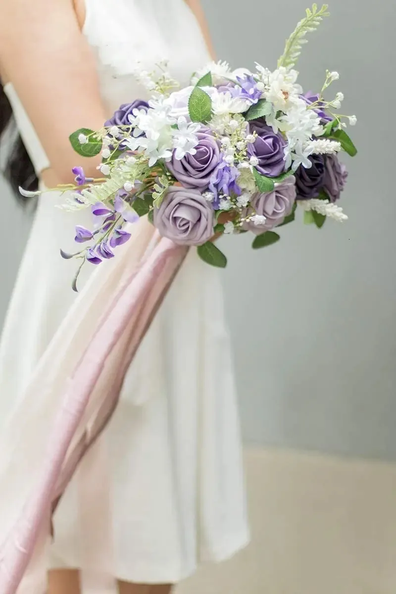 Mefier Home Flores Artificiales Rosas Moradas WSTEM Para Los Centros De Mesa  De Decoración De Bodas Arreglos Bouquets 250115h De 12,14 € | DHgate, image size:800x1200