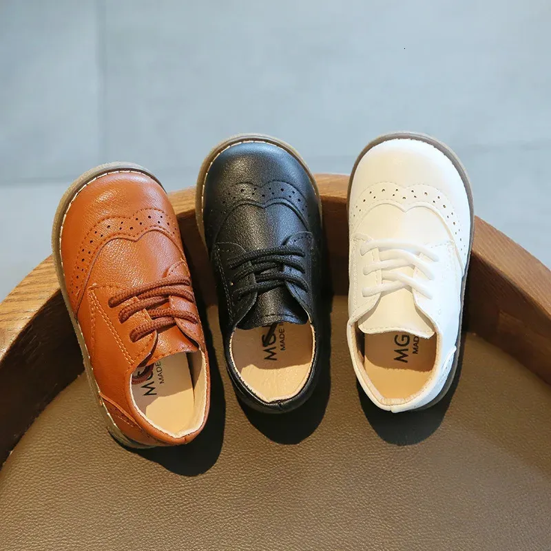 Meckior British Style Leather toddler sneakers for Kids with Rubber Sole - Baby Boy/Girl Dress Shoes (250121)