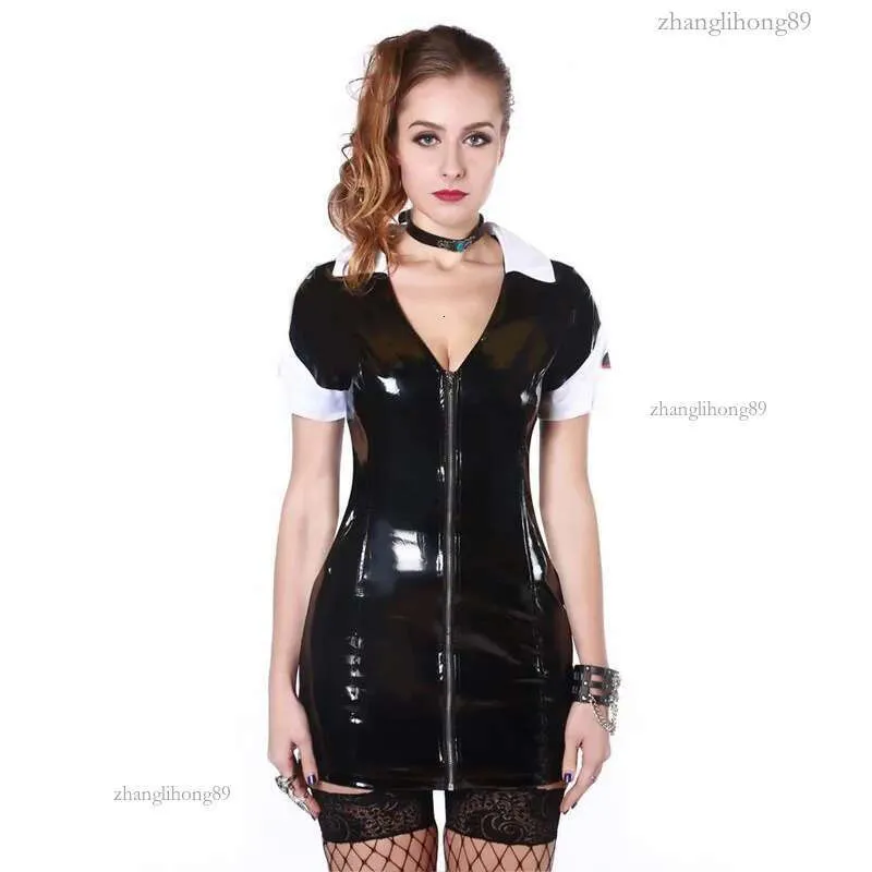 Women Punk Gothic Black PVC Vinyl Zip-up Bodycon Mini Dress Nurse Costume  Halloween S-XXL from Dhgate Theme Costume