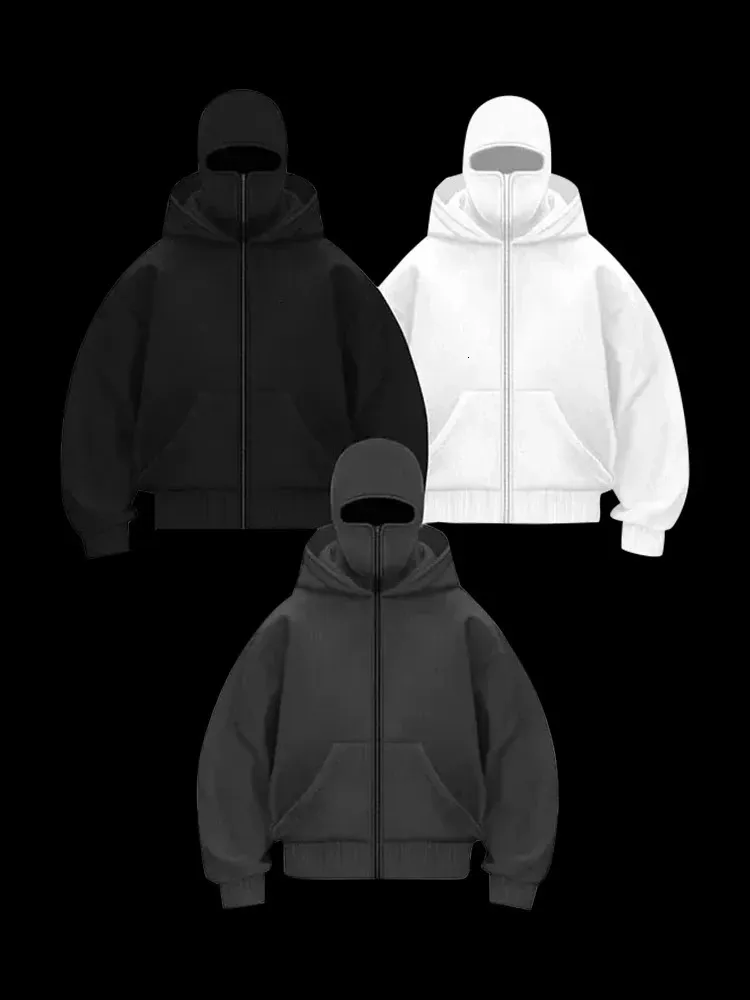 Sweat à Capuche Avec Cagoule Intégrée (Balaclava) - Fermeture Éclair, Coupe-Vent Polaire - Style Y2K Pour Ski, Vélo, Hiver