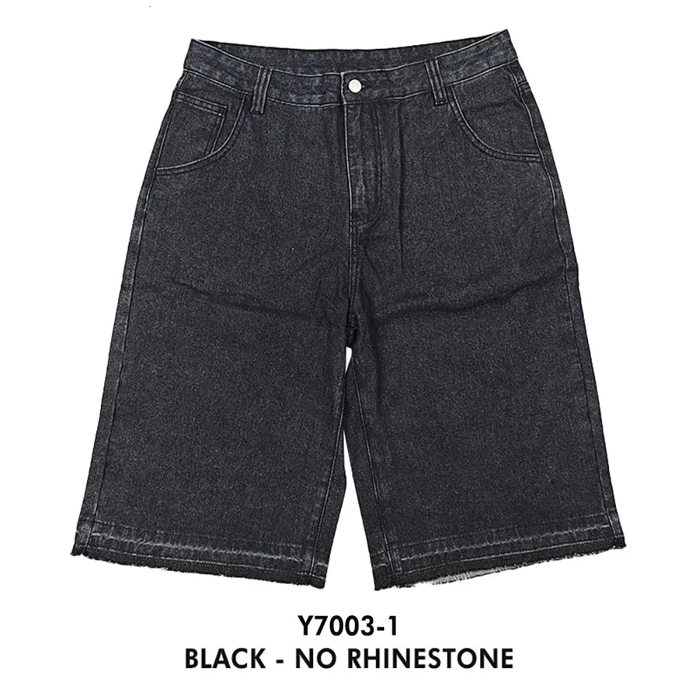 Y2K Rhinestone Jorts: Retro Baggy Wide Leg Denim Shorts for