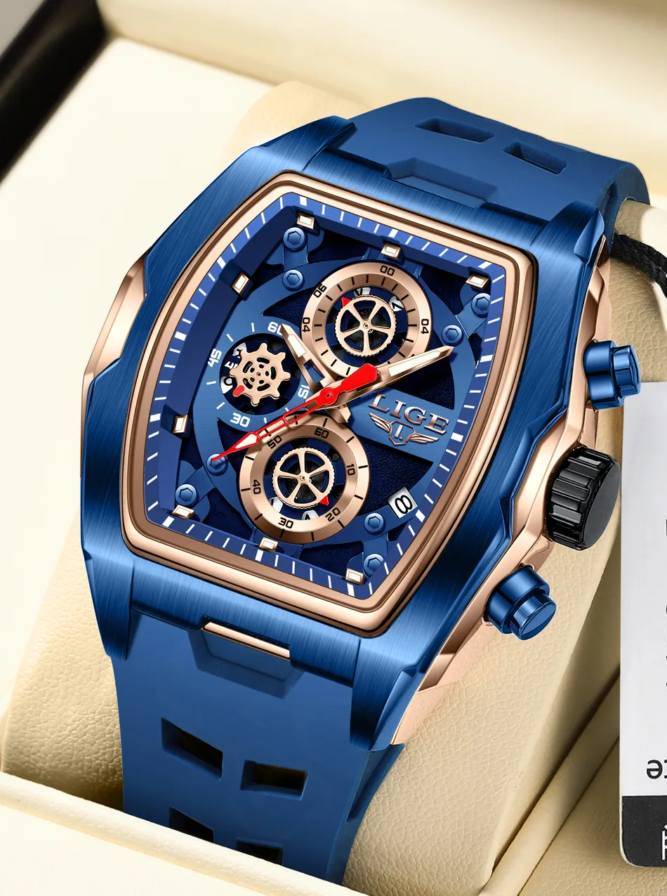 Luxury Men Watch Barrel Shaped Sports Watch With Curved