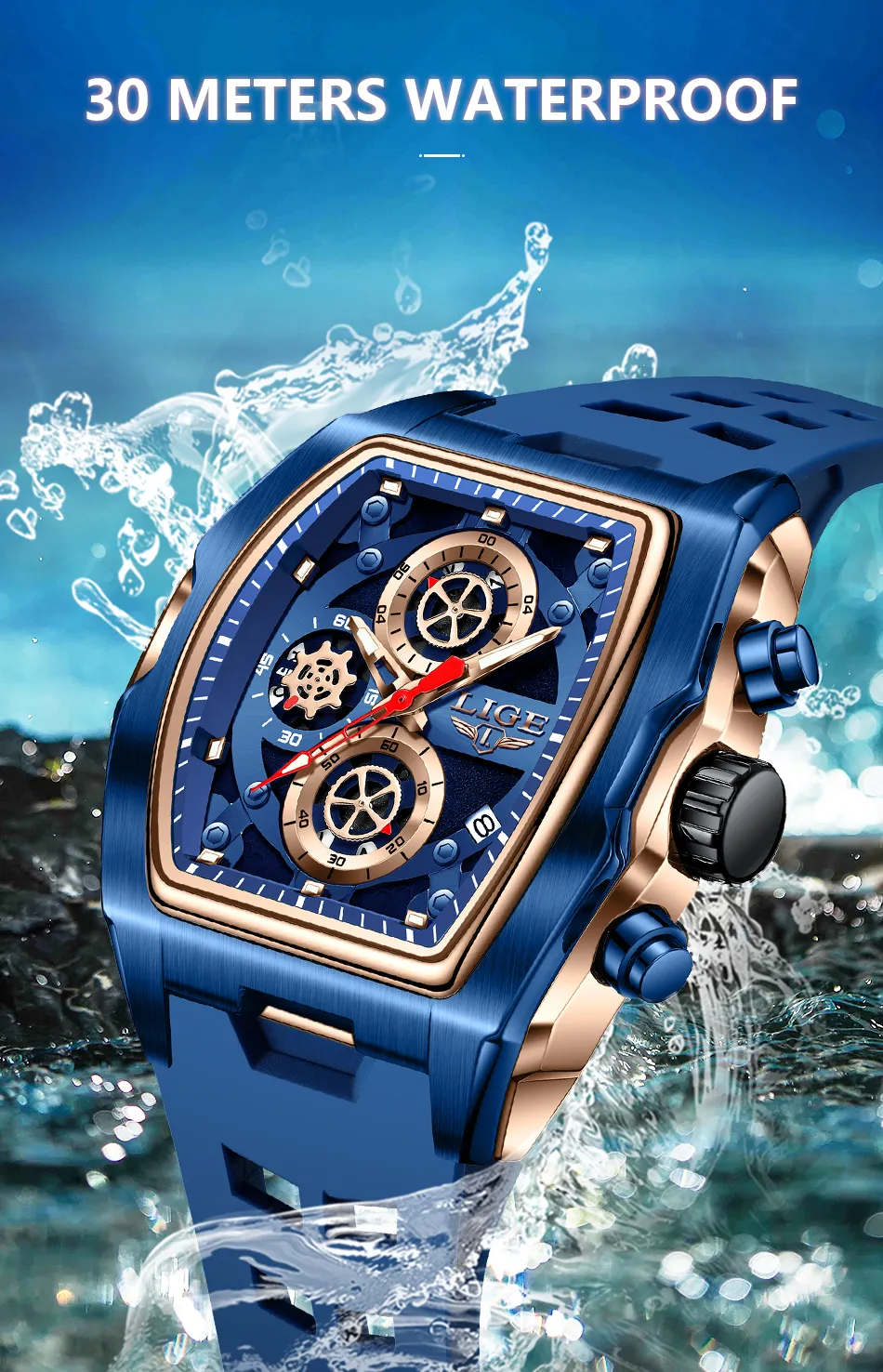 LIGE Sports Style Wine Barrel Men's smart watch with