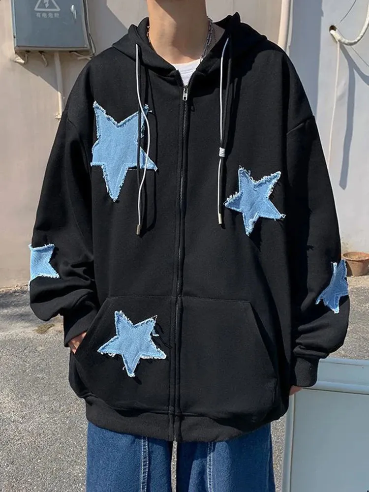 Y2K Star Patch Zip Up Hoodie For Women – Oversized From