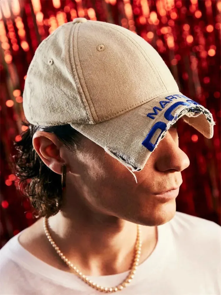 Embroidered Baseball Cap With Distressed Finish Casual Worn