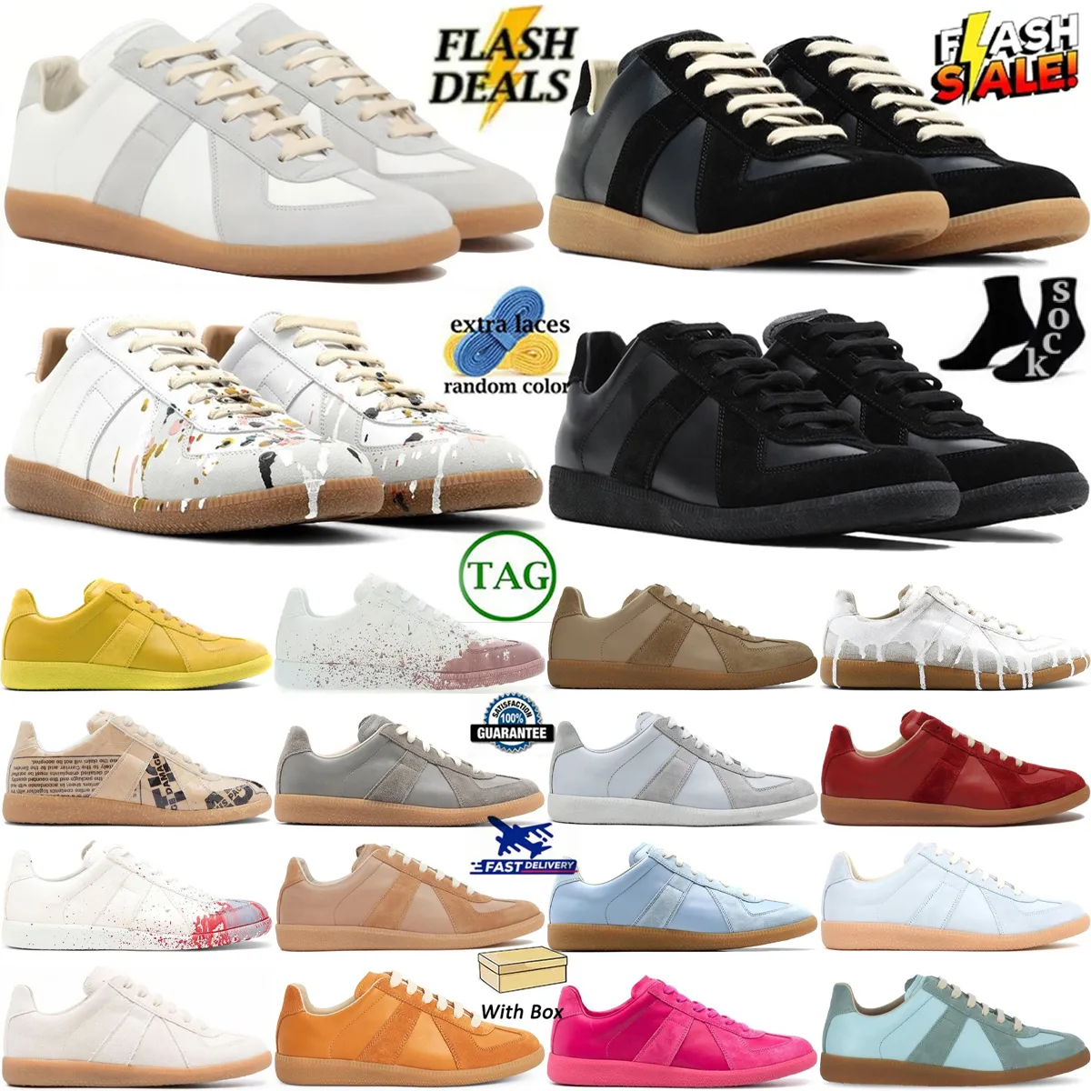 【Maison margiela】painted german army sneakers (24-26cm) German Army Paint Replica Designer Maison casual shoes for