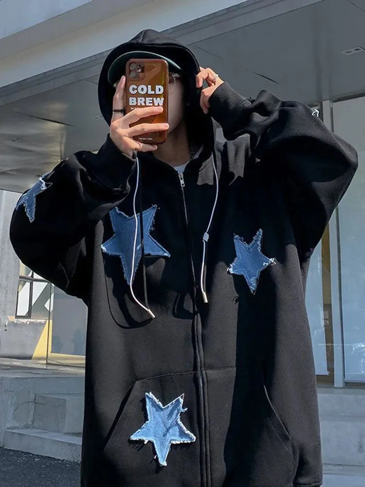 Y2K Star Patch Zip Up Hoodie For Women – Oversized From