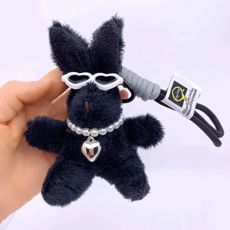 Cartoon Black Rabbit Plush Fluffy Bunny Keychain 15cm Animal Animal Pin ...