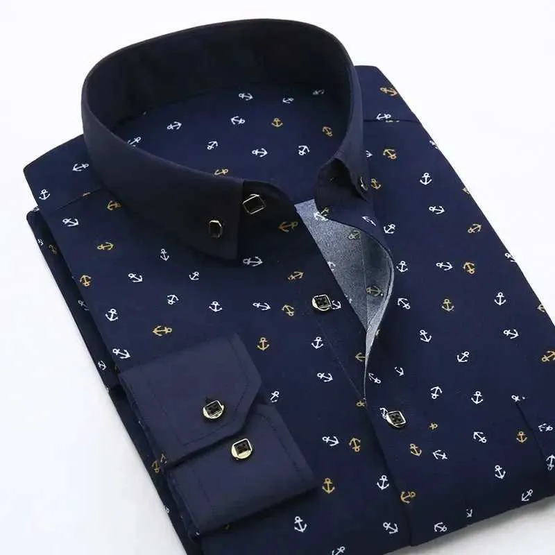 High-Quality Club Floral Black Shirt Casual Outfit - Slim Fit, Buttoned Down Collar, Long Sleeve, Business Style